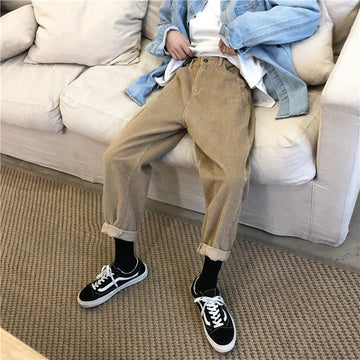 Khaki/Black Corduroy Pants Men Fashion Solid Color Retro Casual Straight Pants Men Streetwear Harem Pants Mens Trousers M-3XL aidase-shop